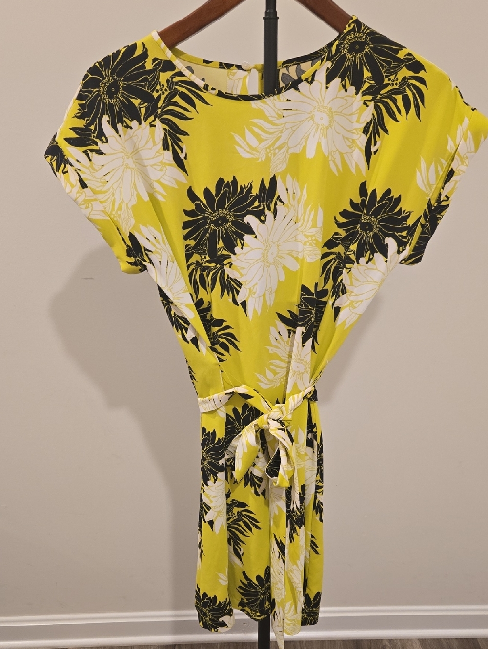 LOFT Yellow Floral Tie-Waist Mini Dress